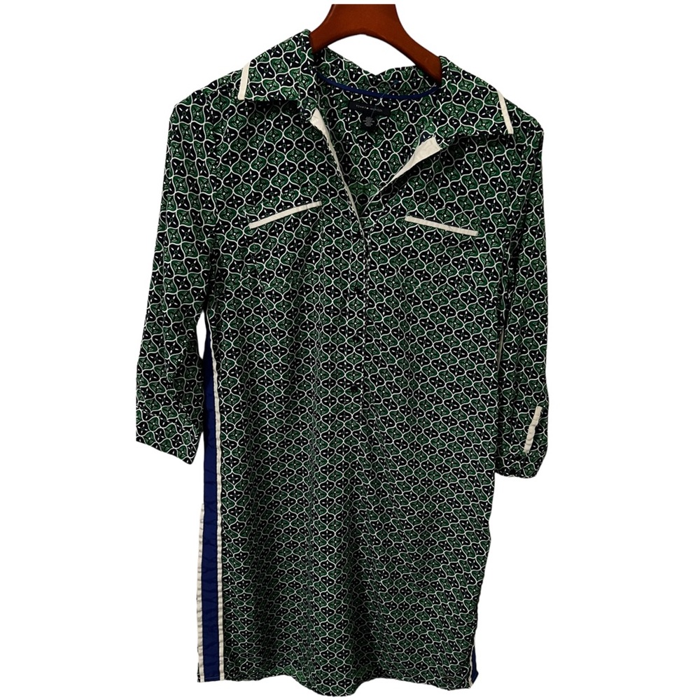 Tommy Hilfiger green print collared shift dress size large retro inspired